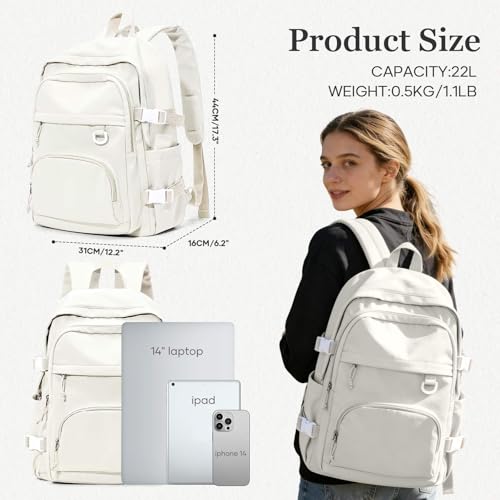 Lightweight College Backpack for Women Men Cute School Bag for Teens Girls Boys High School Backpack for Students Waterproof Casual Daypack Backpack（Beige） - color: A2-beige