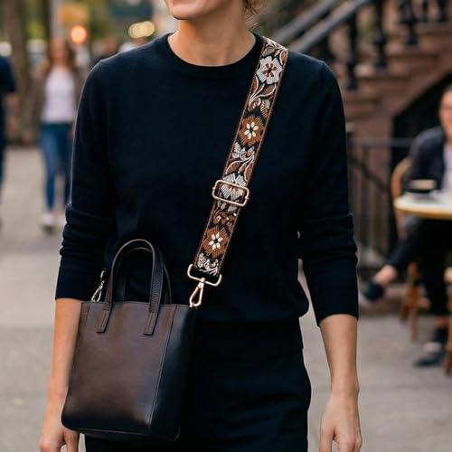 Replacement Purse Strap Shoulder Strap Adjustable Crossbody Strap for Women Crossbody Wide Shoulder Bag - color: Brown Floral-gold Metal