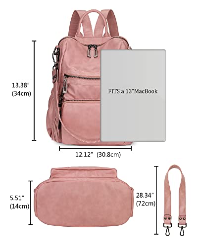 Uromee Travel Backpack Purse for Women Vegan Leather Ladies Fashion Tassel Shoulder Bag Convertible - color: 0243 Pink
