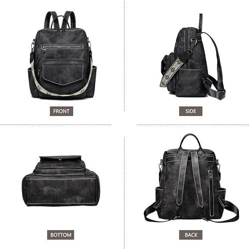 WYFJNX Backpack Purse for Women PU Leather Backpack Ladies Fashion Handbag Designer Shoulder Bag Small Travel Bag Black - color: Black