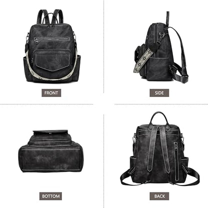 WYFJNX Backpack Purse for Women PU Leather Backpack Ladies Fashion Handbag Designer Shoulder Bag Small Travel Bag Black - color: Black
