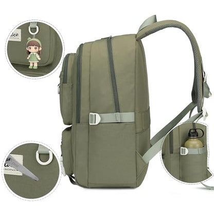 Laptop Backpack for Women College High Schoolbag Big Students Bookbags Large Multi pocket Travel Daypack Casual (Olive green) - color: Olive Green