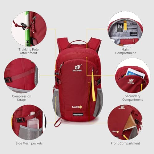 SKYSPER Small Hiking Backpack, 20L Lightweight Travel Backpacks Hiking Daypack for Women Men - color: Lantc20-red, size: 20l