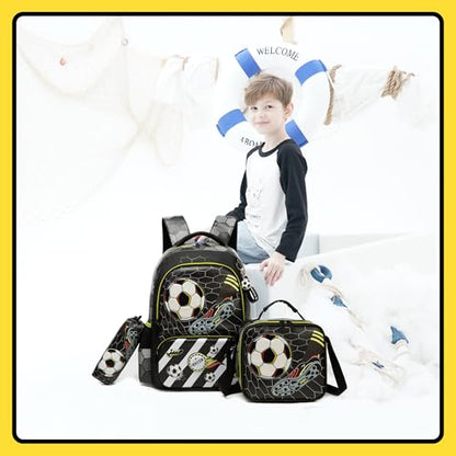 Meetbelify Kids School Backpacks for Girls Boys Backpack with Lunch Bag for Elmentary Students - color: 02 Football