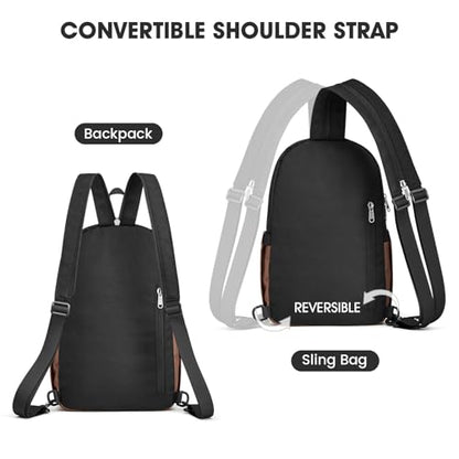 G4Free Small RFlD Crossbody Backpack Convertible Lightweight Mini Sling Bag for Women Men for Travel & Hiking, Black & Brown - color: Black and Brown