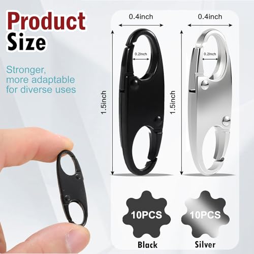 Zipper Clips Anti Theft, Double Opening Small S Carabiner, Zipper Pull Replacement, for Backpack Purse Luggage Suitcase - color: Black and Sliver