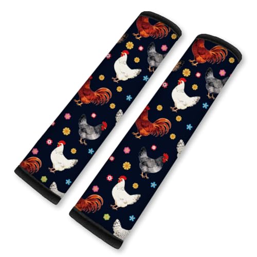2Pcs Soft Auto Seat Belt Cover Pads, Chicken Flower Car Seatbelt Shoulder Cushion for Comfortable Driving, Compatible with All Cars' Seatbelt and Backpack Straps 11x2.4inch - color: Chicken