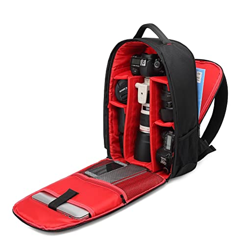 Waterproof SLR/DSLR Camera Backpack Shoulder Bag Travel Case For Canon Nikon Sony Digital Lens (Large, Red) - color: Red, size: Large