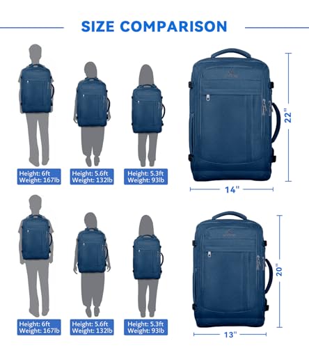 AREYTECO 55L Big Capacity Carry On Laptop Backpack Large Travel Backpack for Men, Expandable Water Resistant Overnight Weekender Luggage Gym Daypack Rucksack Traveling Backpack, Traveler Gifts, Blue - color: Blue, size: 18.4 Inch (22''x14''x11'')