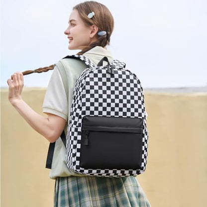 mezhsa Girls School Backpack Elementary Middle Lightning Bookbag Laptop Teenager Waterproof Lightweight 17 Inches (Black Square) - color: 4-black