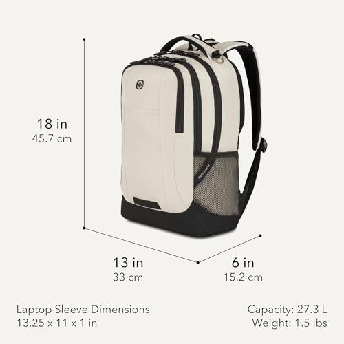 SWISSGEAR Cecil 18-Inch Laptop Backpack Fits 16-Inch Laptop, Travel Daypack with Organizer Pockets, Water Bottle Holders & Padded Straps – Cream/Black - color: Cream/Black