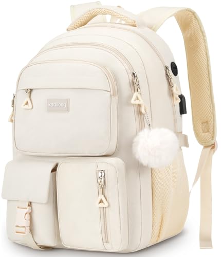 kadilong 17.3 Inch Laptop Backpack for Teen Girls,Back Pack Women College Middle High School Bookbag Student Knapsack Mochila Escolar para Niñas - color: Beige, size: 17,3 inch