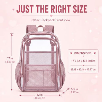 gxtvo Clear Backpack, Heavy Duty Transparent Bookbag, See Through Backpacks for Women Men | Heavy Duty - color: Chic Deep Pink Clear Backpack