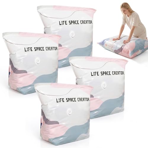 No-Pump Vacuum Storage Bags, Cube Compression Space Saver Bags, Upgrade Large Storage Compression Bags Press & Seal, For Clothes,Bedding Comforters, Blankets (4PCS, Medium) - color: 4PCS, size: Medium