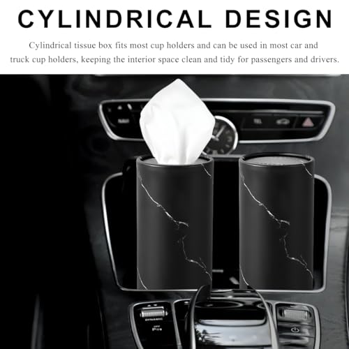 4PCS Car Tissue Holder, Car Cup Holder Convenient Travel Tissue Tube Box with Facial Tissues, Portable Round Tissues Holder Paper Towel Cylinder for Car Home Office (Marble Black) - color: Marble Black