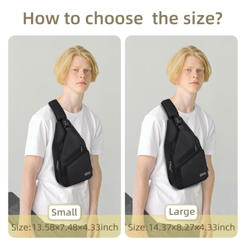 AMJ Crossbody Sling Bag Men Women, Casual Shoulder Backpack, Chest Daypack Satchel for Hiking Travel - color: Black Leath, size: Large