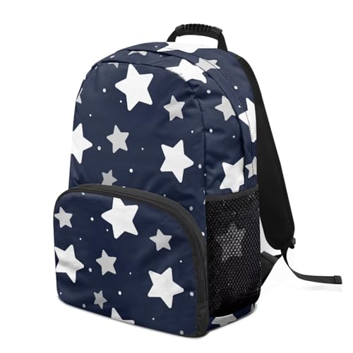Minimalist Star Print Blue Durable Fully Printed School Backpack - Waterproof Bagpack with Two Side Mesh Pockets & Comfortable Shoulder Straps for High School College (17.3x12.2x5.9in) - color: Minimalist Star Print Blue