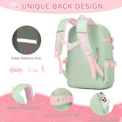 FIXITOK Girls Backpack Set, 3PCS School Backpack for Girls, Kawaii Bunny Kids Backpacks for Girl Kindergarten Elementary School Preschool Travel Daycare Bookbag with Lunch Box Pencil Box Green - color: Green