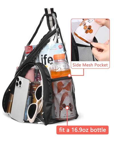 HULISEN Clear Sling Bag, Clear Bag Stadium Approved, Transparent Shoulder Crossbody Backpack Chest Casual Daypack - color: Black and White Stripe