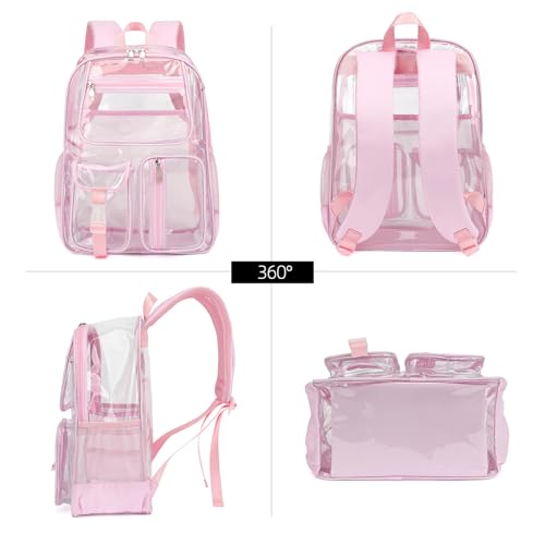 Clear Backpacks for Girls Women, Heavy Duty PVC Transparent School Bookbag See Through Back Pack for College Work Travel (Light Pink) - color: Light Pink