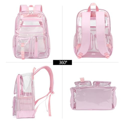 Clear Backpacks for Girls Women, Heavy Duty PVC Transparent School Bookbag See Through Back Pack for College Work Travel (Light Pink) - color: Light Pink