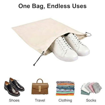Shoe Bags for Travel, 4 Pack Travel Shoe Bag Organizer, Large Flannel Shoe Bags with Drawstring for Boots, Heels, Handbags & Packing, Washable Reusable Shoe Pouches, Black & Beige