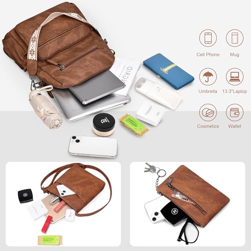 Dora & Liz Backpack Purse for Women, Pu Leather Designer Travel Backpack, Fashion Work Ladies Shoulder Bag Handbag - color: Brown-3