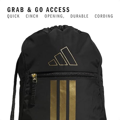 adidas Alliance Sackpack – Drawstring Backpack for Sports, Small Gym Bag, Black/Gold Metallic/3, OSFA - color: Black/Gold Metallic/3