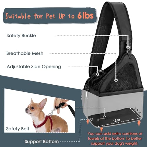 SlowTon Pet Dog Sling Carrier, Hands Free Hard Bottom Papoose Small Animal Puppy Up to 6 lbs Travel Bag Tote Breathable Mesh Support Adjustable Padded Strap Pocket Safety Belt(Widened Black) - color: Black