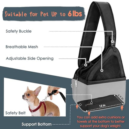SlowTon Pet Dog Sling Carrier, Hands Free Hard Bottom Papoose Small Animal Puppy Up to 6 lbs Travel Bag Tote Breathable Mesh Support Adjustable Padded Strap Pocket Safety Belt(Widened Black) - color: Black