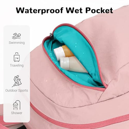 25L Pink Collapsible Hiking Backpack with Chest Strap for Women, Foldable Daypack with Waterproof Wet Pocket for Travel - color: Pink