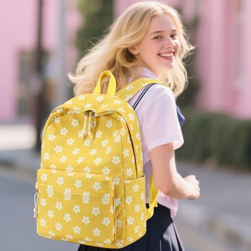 Bluboon School Backpack Set Girls Womens Laptop Bookbag Casual Daypack Fits 15 inch Laptop with Lunch Tote Bag and Pencil Bag - color: Flower 95 Yellow