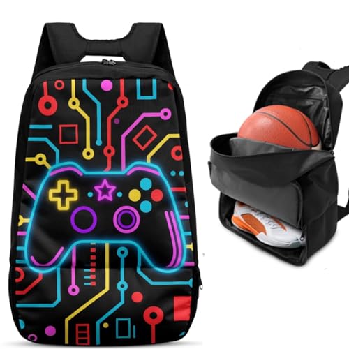 Basketball Backpack With Separate Ball Compartment And Shoes Fit Basketball Volleyball Football - color: Gamepad