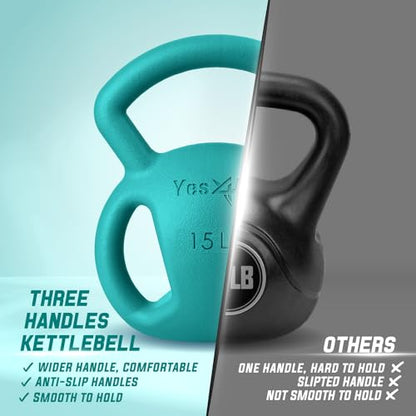 Yes4All Kettlebell, Strength Training Kettlebells for Women, Wide Multi-grip Textured Handle for Home Gym Exercises & Full Body Workout, Single 5–25 lb & Set of 10-15 lb - color: C. 15LB - Green, style: A. Single