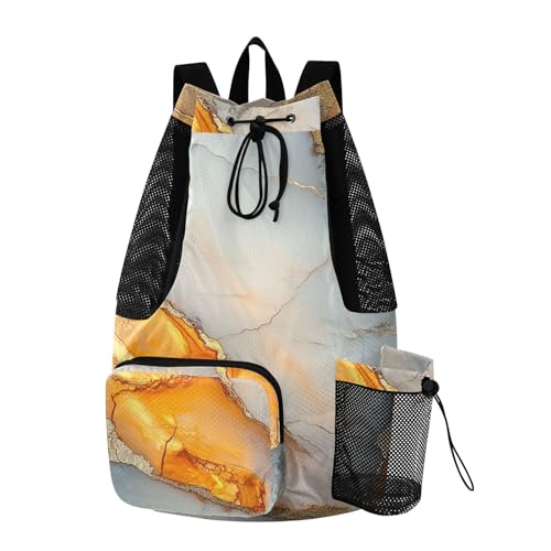 Drawstring Backpack Sports Bag With Water Bottle Pocket String Bag Dry Wet Separation Marble White Orange - color: Color 21