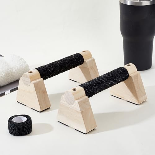 AHANDMAKER Wooden Parallettes Bars for Handstand Training in Natural Bisque Calisthenics Equipment Push Up Bars Dip Stands for Home Gym Strength Training Men Fitness Essentials - size: 20x8.7x7.95cm