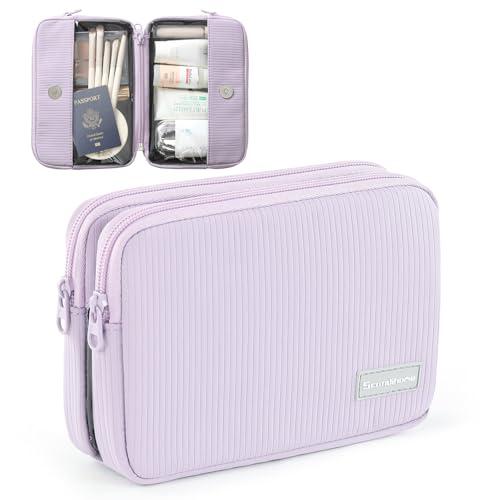 Preppy Makeup Bag, Rectangle Double Detachable Cosmetic Organizer, Clear Side Panel Portable Travel Pouches for In-Flight Essentials, Beauty & Tech Accessories, Gift for Women - color: Purple