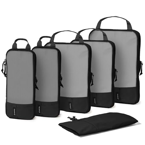 (Not Made In China) 6pc Compression Packing Cubes For Travel, Suitcase and Luggage Space Saver Organizer Bags, Lightweight, Waterproof, Durable, Black - color: Jet Black, size: Set of 6