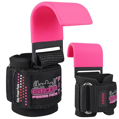 Weight Lifting Rod Hooks Heavy Duty Wrist Wraps Power Weight Lifting Training Gym Grips Straps Set of 2 - color: Classic PINK, size: WOMEN-Wrist Size Small/Medium