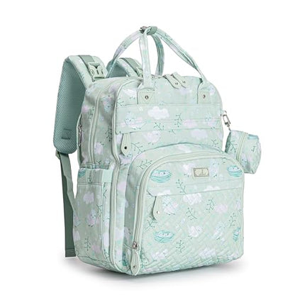 BabbleRoo Diaper Bag Backpack - Baby Essentials Travel Tote - Multi Function Water Resistant Diaper Bag, Travel Essentials Baby Bag with Changing Pad, Stroller Straps & Pacifier Case - Green Birdy - color: Green Birdy, size: Large