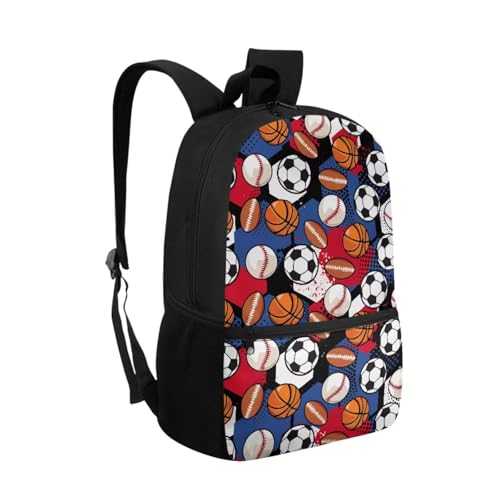 ZOUTAIRONG Cute Backpack and Insulated Water Bottle, Soccer Basketball Rugby School Bags for Boys 7-10/10-12/12-16, Casual Book Bag with Side Pockets - color: Soccer Basketball Rugby