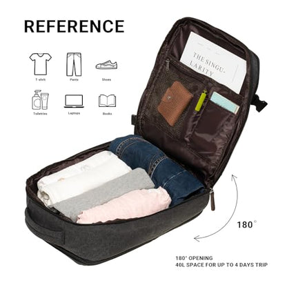 KAUKKO Canvas Travel Rucksack, Large Capacity Carry On Bag with Shoe Pouch and 15.6 inch Laptop Compartment, Flight Approved Outdoor 40L Luggage Weekender Bag, 12-BLACK - color: 12-black