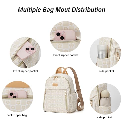Makes Mini Backpack for Women, Stylish Daypack Purse Handbag Small Casual Daily Travel Bag, Lady Girls Gifts for Work School, 2pcs Sets - color: Checkered Beige