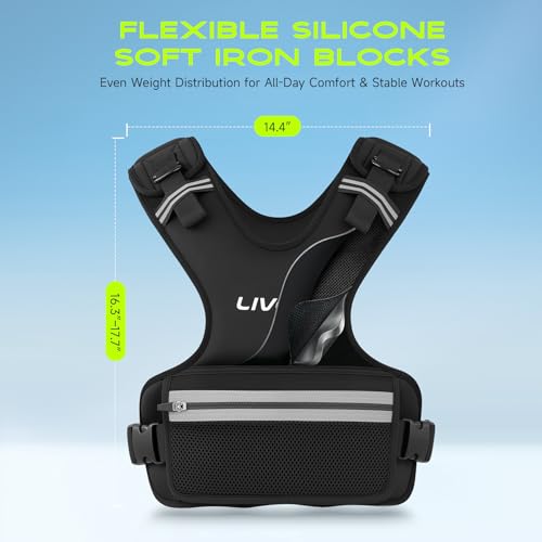 Weighted Vest, 8-14lb/9-15lb/11-20lb/20-32lb Silicone Soft Iron Adjustable Weight Vest for Women Men with 6 Removable Blocks, Shoulder & Waist Adjustable Workout Vest for Training Walking Yoga - size: 9-15lbs