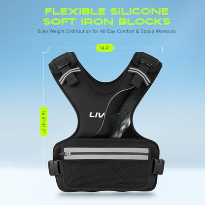 Weighted Vest, 8-14lb/9-15lb/11-20lb/20-32lb Silicone Soft Iron Adjustable Weight Vest for Women Men with 6 Removable Blocks, Shoulder & Waist Adjustable Workout Vest for Training Walking Yoga - size: 9-15lbs