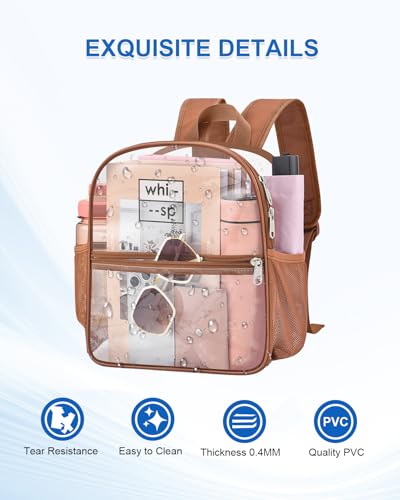 Clear Backpack for Stadium Events, 12x12x6 Small Clear Plastic bag with Reinforced Straps for Game Security Festival Concert - color: Coffee Brown