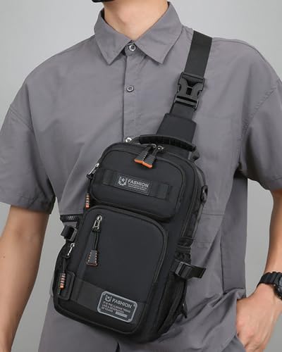 O-TBOST Crossbody Sling Backpack Sling Bag for Men Travel Hiking Chest Bag Daypack (Black) - color: Black