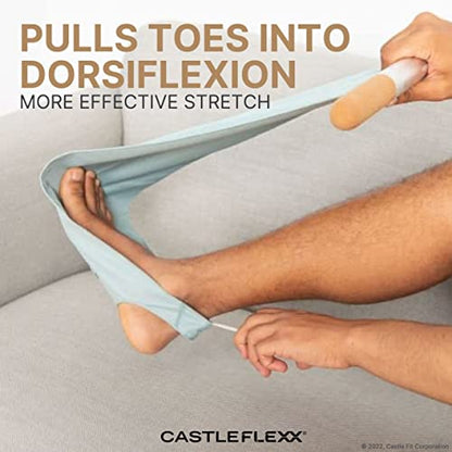 CastleFlexx Mobility and Full Body Strengthening Device | Non-Elastic Stretch Strap with Natural Premium Cork Handles for Stretching, Exercise, Physical Therapy, and Yoga | Height up to 5’9” Aqua
