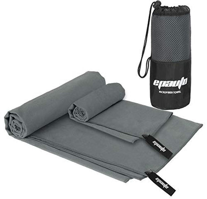 EPAuto 2-Pack Microfiber Quick Dry Towel Set - Lightweight, Super Absorbent & Compact Travel Towels (60"x30" & 24"x15") for Gym, Camping, Beach, Yoga & Backpacking, Gray - color: Grey