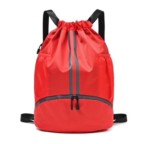 LOKAPEGY Drawstring Gym Bag for Men, Waterproof Drawstring Backpack for Women, Swim Bag with Shoes Compartment.(Red) - color: Red
